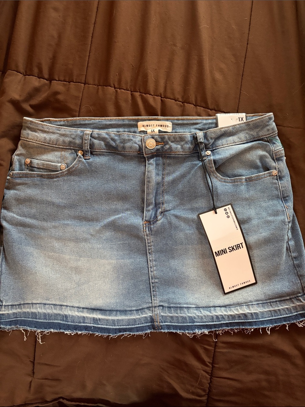 Almost Famous Blue Denim Frayed-Hem Mini Skirt size 1X